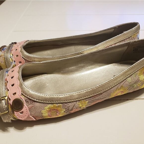 Rialto Gold and Pink Floral Flats - Picture 2 of 5